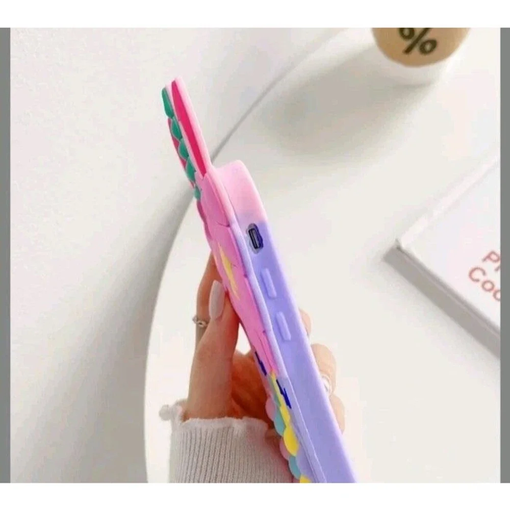 NWOT iPhone 5/5s/SE Pop It Rainbow Unicorn Silicone Phone Case w/AdjLanyard